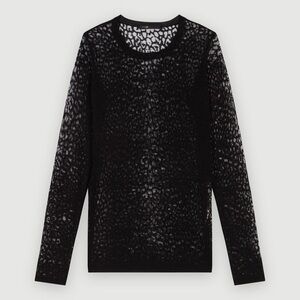 Maje sheer leopard-pattern long-sleeve top in black
